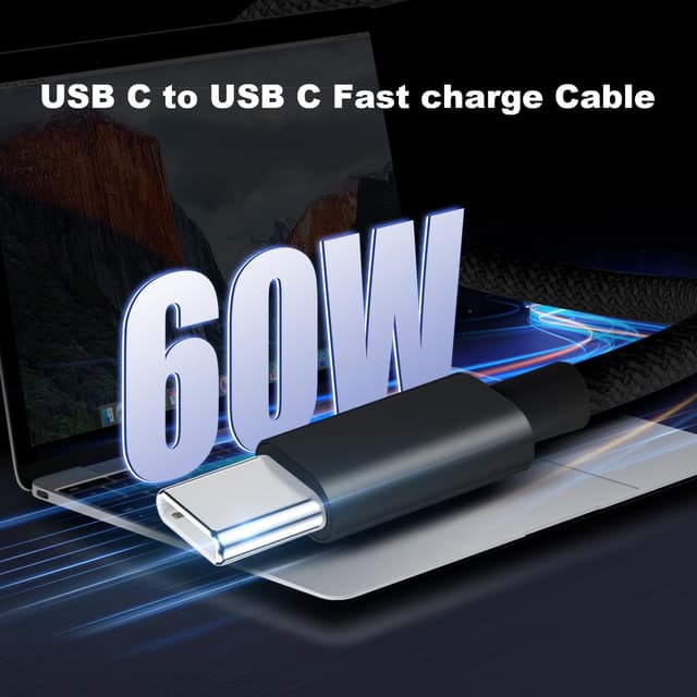 Detalle de Bamkey USB C to USB C 60W cable 2m 2 pack