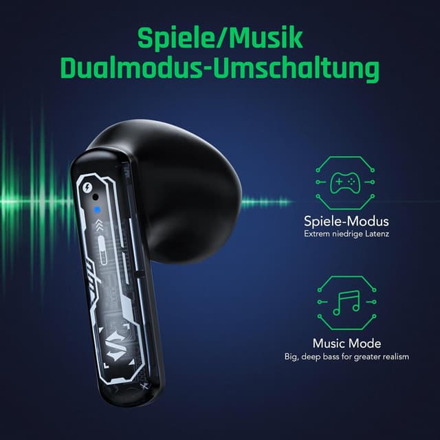 Thumbnail 1 de Black Shark True Wireless Gaming Earbuds T15 – Bluetooth 5.3, Gaming-/Music-Modus & bis zu 30 Std. Laufzeit
