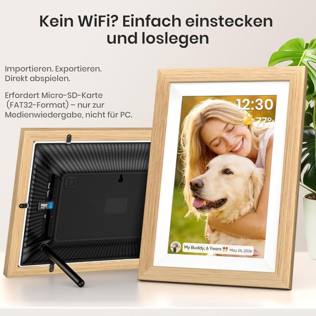 Detalle de Frameo WLAN digitaler Bilderrahmen 10,1 Zoll (HD, 1280×800 IPS) mit 32 GB Speicher und Touchscreen