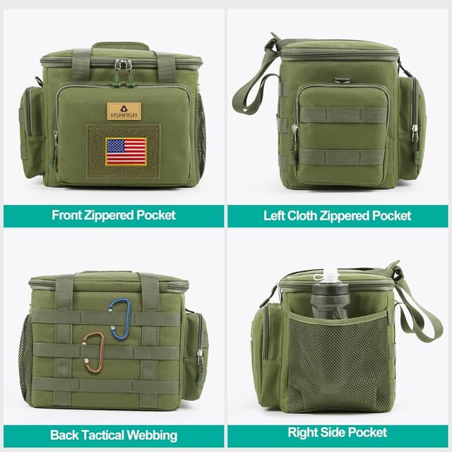 Detalle de HSHRISH 12L Tactical Lunch Bag for Men (Army green) – insulated, waterproof cooler bag