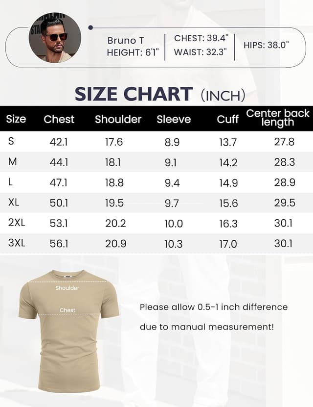 Detalle de COOFANDY T-shirt homme manches courtes col rond en coton biologique