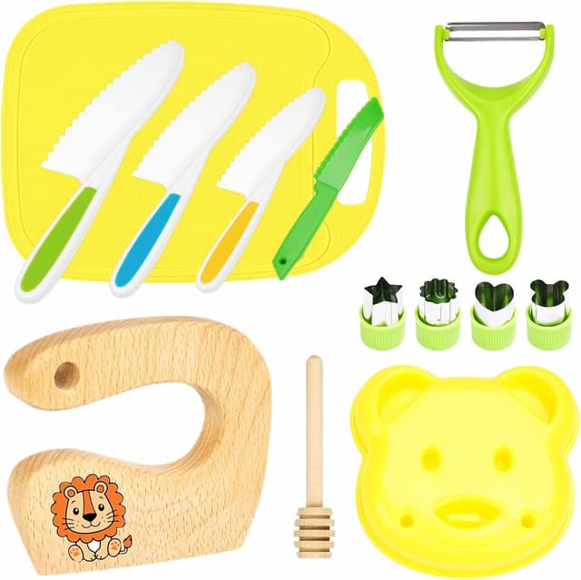 Detalle de 13-teilige Kindermesser-Set „Löwenset“ für Kinder ab 2 Jahren – Holz-/PP-Sicherheitsmesser inkl. Ausstechformen