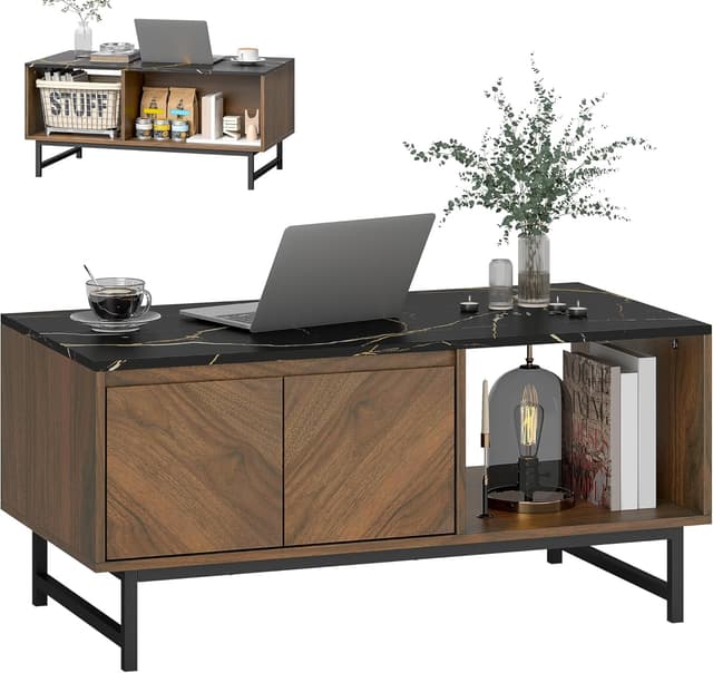 Imagen de HOMCOM Table Basse Nogal et Marbre en OfertitasTOP