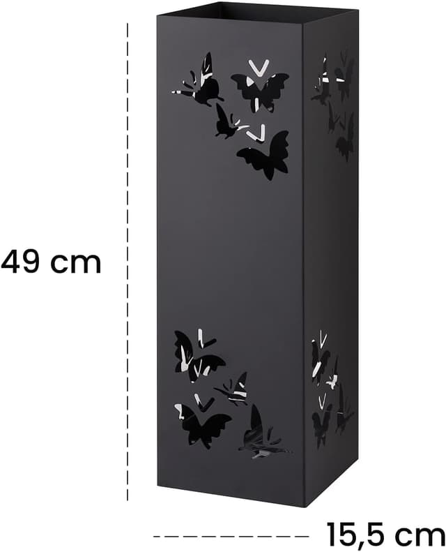 Detalle 2 de Baroni Home Portaombrelli Quadrato in metallo con vaschetta scolapioggia rimovibile e gancino, nero