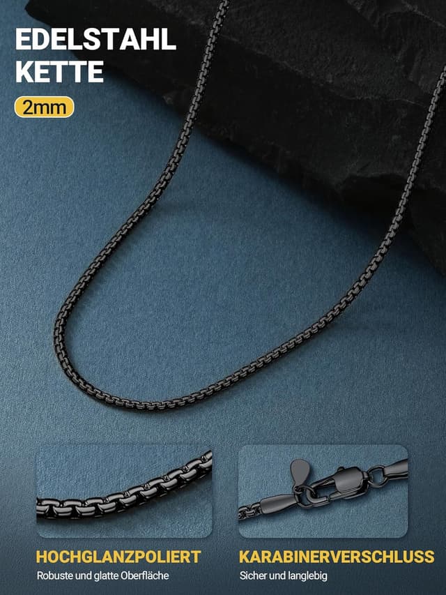 Detalle de PROSTEEL Herren-Halskette aus Edelstahl mit Karabinerverschluss – Venezianer-/Erbsketten-Optik, Breite 2–8 mm