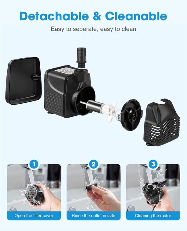 Detalle 2 de Wasserpumpe Klein Tauchpumpe 25W (bis 1500 l/h) – mit 2,5 m Kabel, 1,5 m Schlauch und 2 Düsen