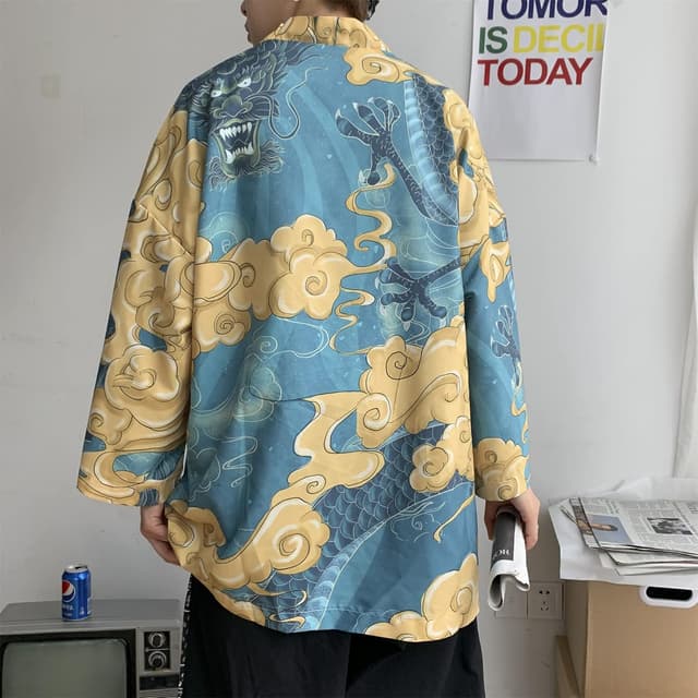 Detalle de Herren 3/4 Arm Japanisches Kimono Harajuku Hemd (Hawaiihemden) – Sommer- und Freizeitshirt