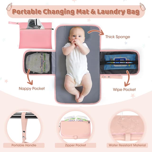 Thumbnail 2 de NEWHEY Baby Changing Bag Backpack with Portable Changing Mat, Waterproof Nappy Bag – Pink