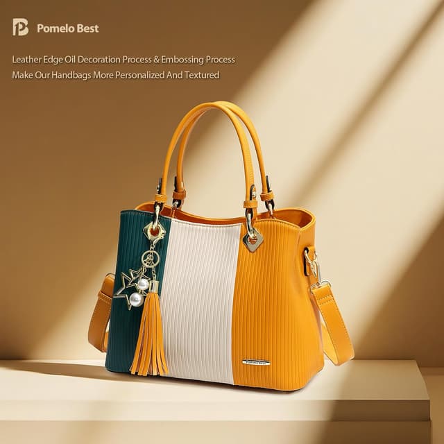 Detalle de Pomelo Best borsa a mano da donna a righe multicolore con frange e tracolla