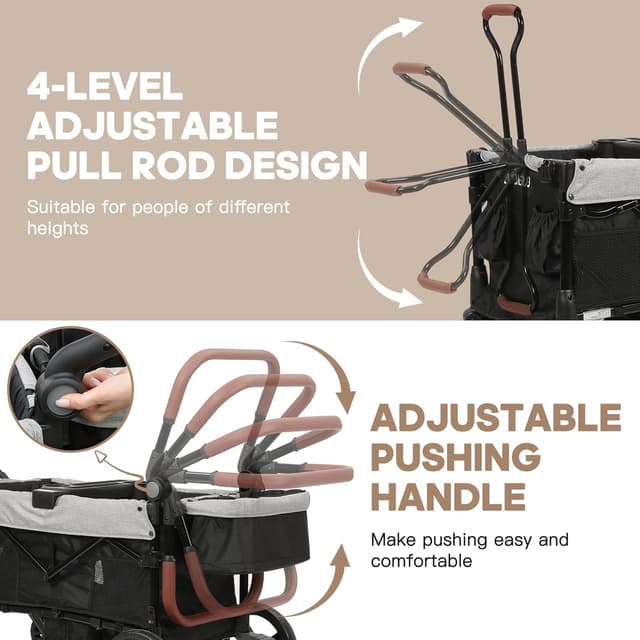 Thumbnail 6 de ELEMARA All-Terrain Stroller Wagon for 2 Kids (Foldable, Mosquito Net, Adjustable Push/Pull Handle)