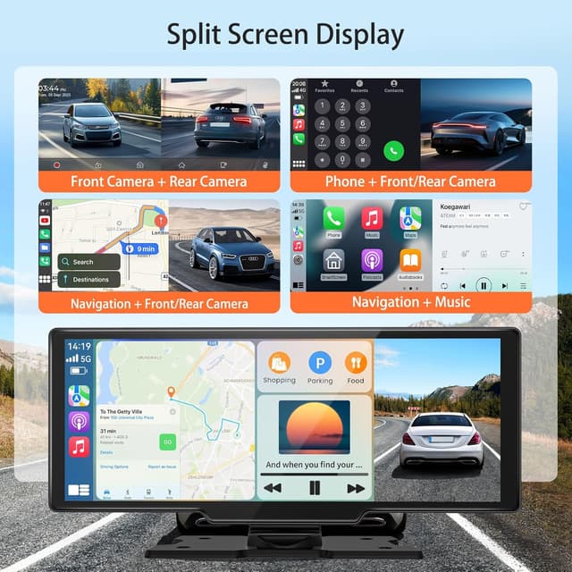 Thumbnail 4 de 11-inch CarPlay Screen with 4K Front & 1080P Rear Camera, Wireless Mirror Link, Mirror/Rear Assist for Android Auto & CarPlay