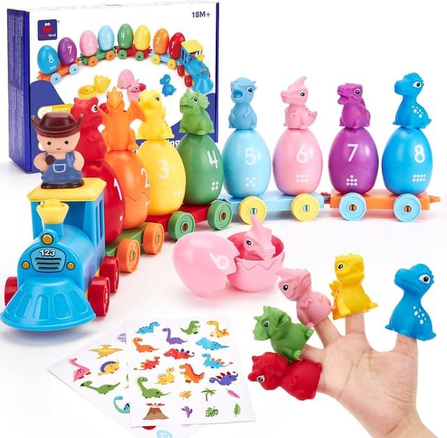 Detalle de hahaland Giochi Bambini 1-2-3 Anni: set di dinosauri treno Montessori con uova numerate e vagoni componibili