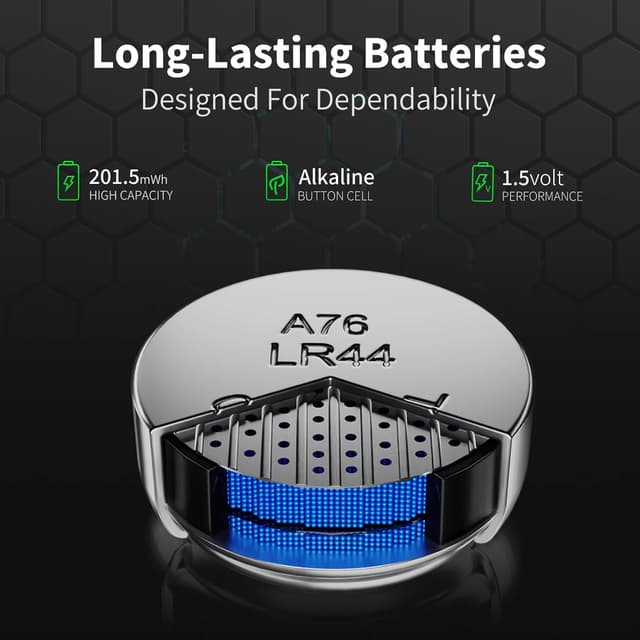 Detalle 2 de NICEBATT LR44 Batteries 60 Pack (AG13, L1154F 357 303 SR44 A76) Premium Alkaline 1.5V Coin Cell