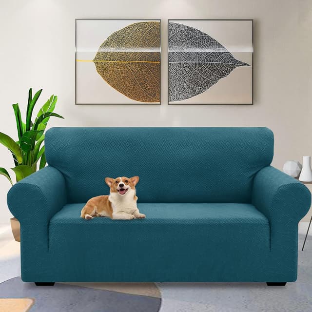 Detalle de Ystyle Copridivano 4 posti con braccioli super elasticizzato, jacquard geometrico turchese antiscivolo e antigraffio