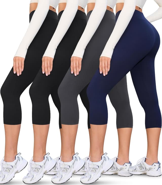 Detalle de VALANDY Creamlush 4-Pack Capri Leggings for Women (High-Waisted, Stretchy Yoga & Lounge Pants), S–3XL