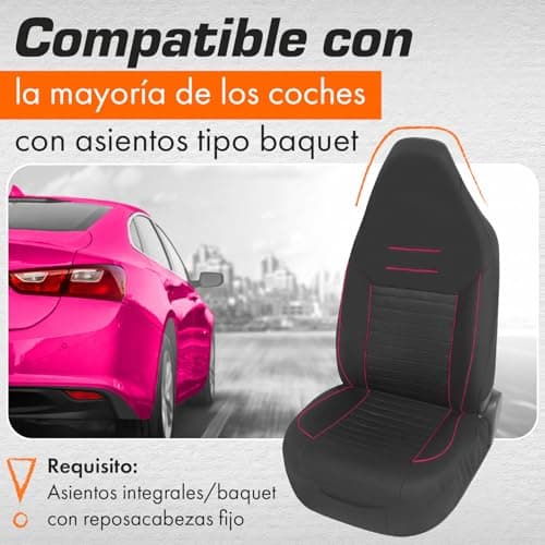 Thumbnail 4 de Upgrade4cars Coprisedili anteriori neri e rosa con poggiatesta integrato