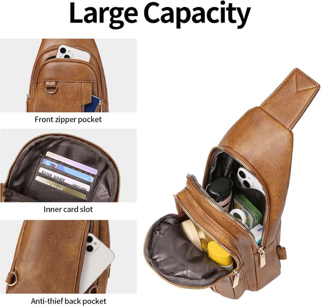 Detalle de GAEKEAO women’s sling bag / crossbody fanny pack with vegan PU leather and card slots