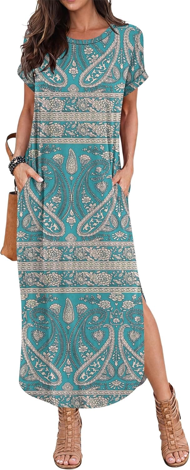 Detalle de PLOKNRD Robe d’été longue col rond à manches courtes et poches