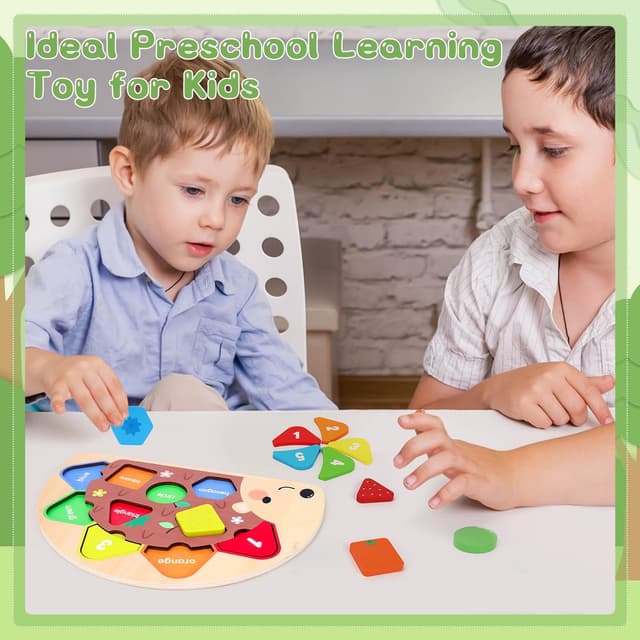 Detalle 2 de Montessori wooden toddler puzzles & colour sorting peg board toy (1–2/1–3 year old)