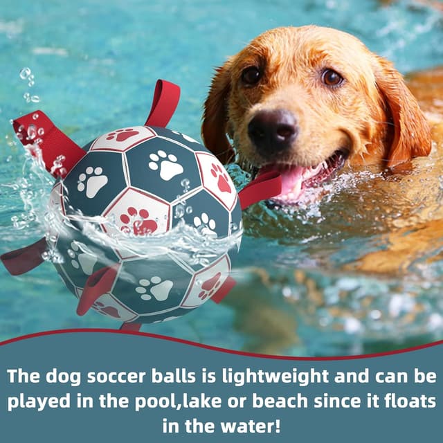 Detalle de HETOO Dog Soccer Ball (8 inch) – interactive tug and water toy with bounce, float and crinkle