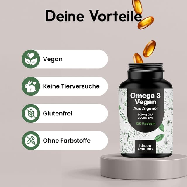 Detalle 2 de Omega 3 Vegan Kapseln 120 Stück mit DHA EPA
