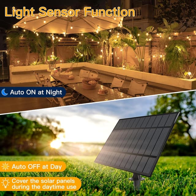 Detalle de Ollny Solar Outdoor Festoon Lights (10m) with Remote, 16+1 G40 Shatterproof Bulbs, IP-rated