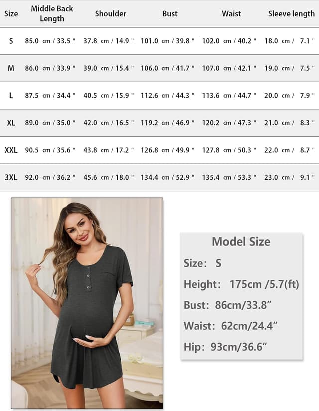 Detalle de Uniexcosm Stillnachthemd Damen Kurzarm Geburtskleid aus Baumwolle mit Knopfleiste