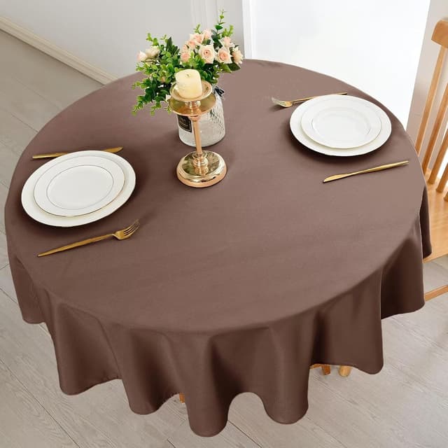 Detalle de Nappe ronde anti-taches lavable et imperméable DWCN, diamètre 180 cm (marron) pour table à manger, jardin et fêtes