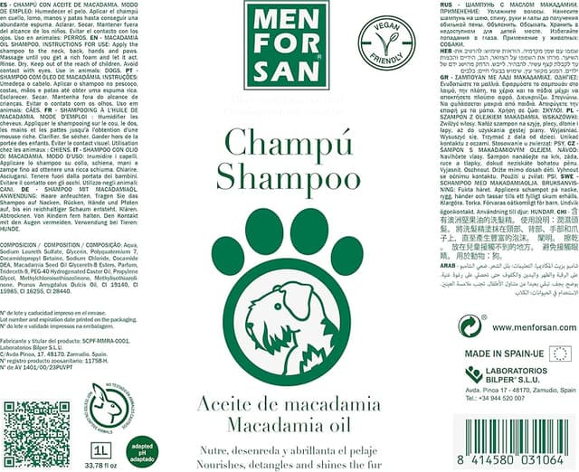 Imagen de MENFORSAN Champú Macadamia 1 l para perros en OfertitasTOP