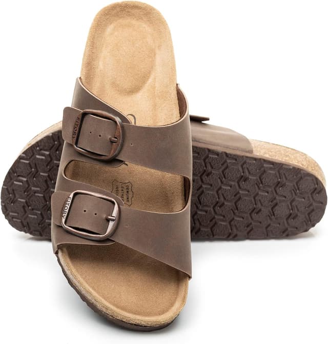 Thumbnail 6 de FITORY Womens Flat Sandals with Cork Footbed, Open-Toe Slide Sandals (Adjustable, Slip-On)