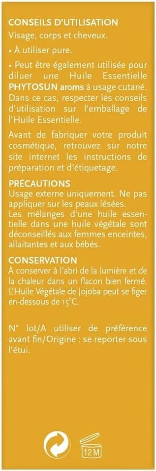 Detalle de PHYTOSUN AROMS Huile végétale de Jojoba bio 100% pure et vierge – 50 ml