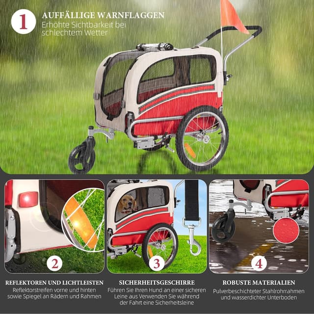 Detalle de Fiximaster 2-in-1 Hundeanhänger für Fahrrad & Jogger – faltbarer Transportwagen bis 30 kg mit Bremsen