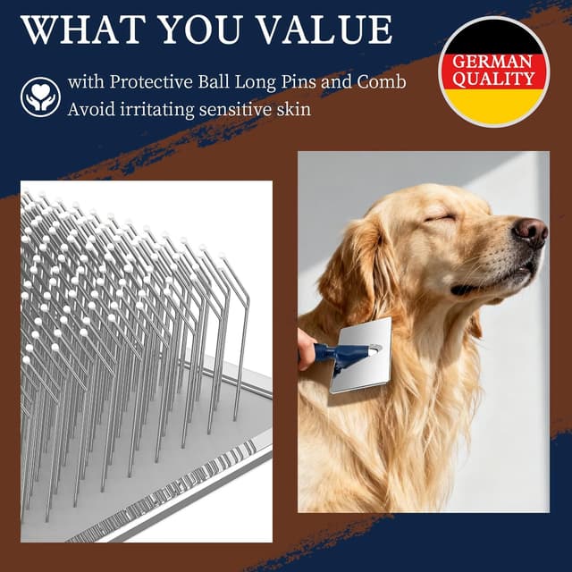 Detalle de Y.C-Toget Slicker Hundebürste mit schützenden Kugelspitzen – beruhigende Massage für langhaarige Hunde & Katzen
