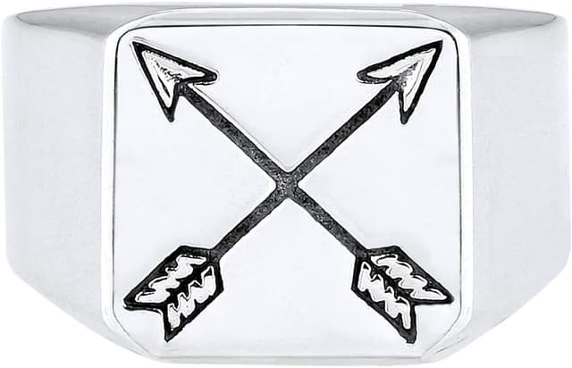 Detalle de Kuzzoi Siegelring für Herren – massives 925 Sterling Silber, 14 mm breit, schwarz oxidierte Pfeile mit Gravur (Ringgröße 60–66)