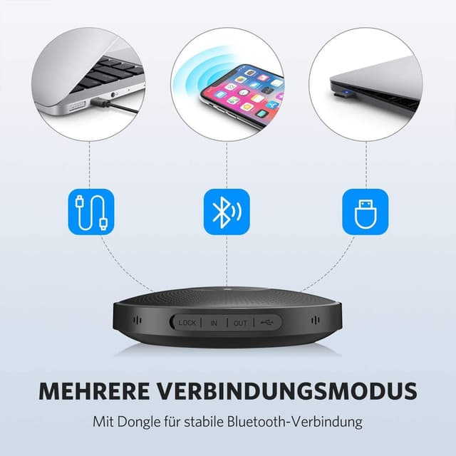 Detalle de EMEET M2 Bluetooth-Konferenzlautsprecher: USB-Speakerphone mit 4 AI-Mikrofonen
