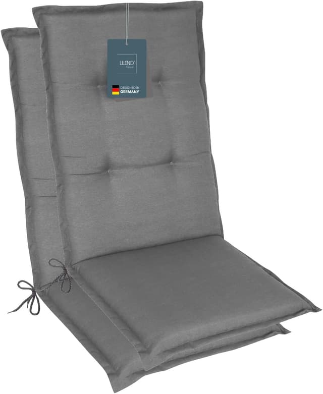 Detalle de LILENO HOME Gartenstuhl-Auflagen im 2er-Set für Hochlehner – Uni Mittelgrau (Tami)