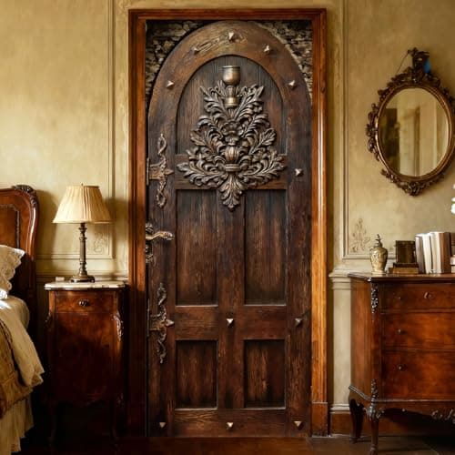 Detalle de PRESSINART juego de 3 pegatinas autoadhesivas para puerta de madera vintage (mural retro)