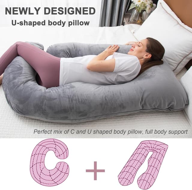 Detalle de TaiBest U-förmiges Ganzkörperschwangerschaftskissen aus Baumwolle (grau) – für bequemeren Schlaf in der Schwangerschaft