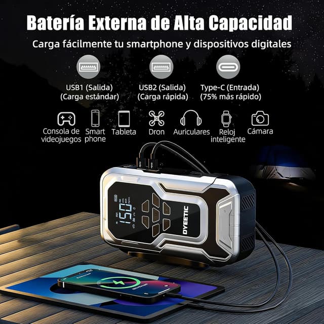 Detalle 2 de DYEETIC 6000A arrancador portátil 21800mAh
