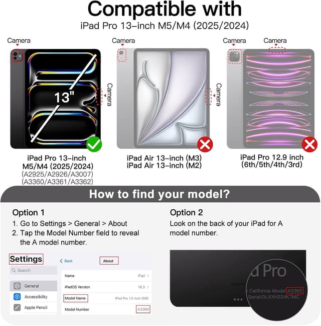 Detalle de JETech Case for iPad Pro 13-inch M5/M4 (2025/2024) with Pencil Holder – clear slim stand cover (Black)