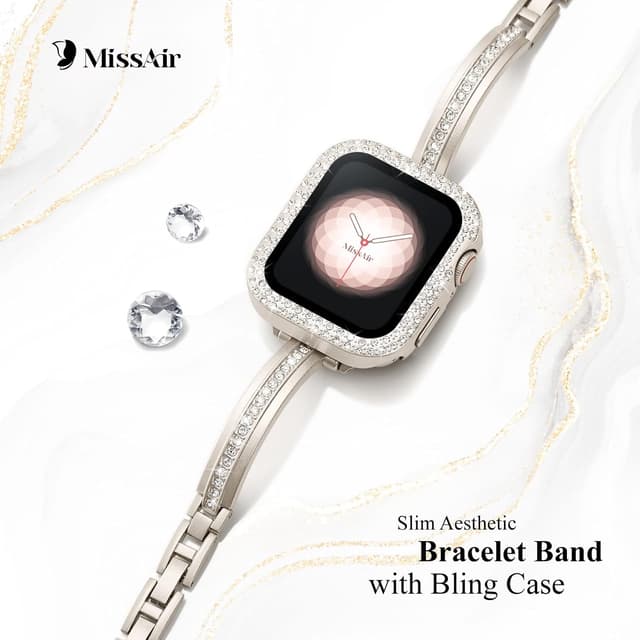Detalle de Missair slim metal Apple Watch strap (40/41/42/44/45/46/49mm) with bling diamond look