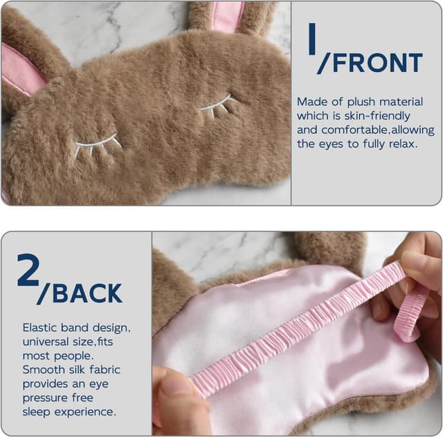 Detalle 2 de VerteLife Sleep Mask Cute Bunny 3D Animal Eye Mask (Soft Plush Blindfold, Brown)