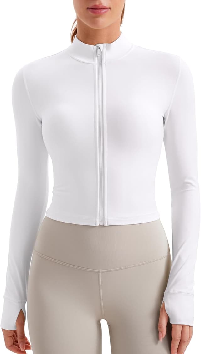 Detalle 2 de CRZ YOGA Women’s Butterluxe Full Zip Cropped Jacket with Thumb Holes