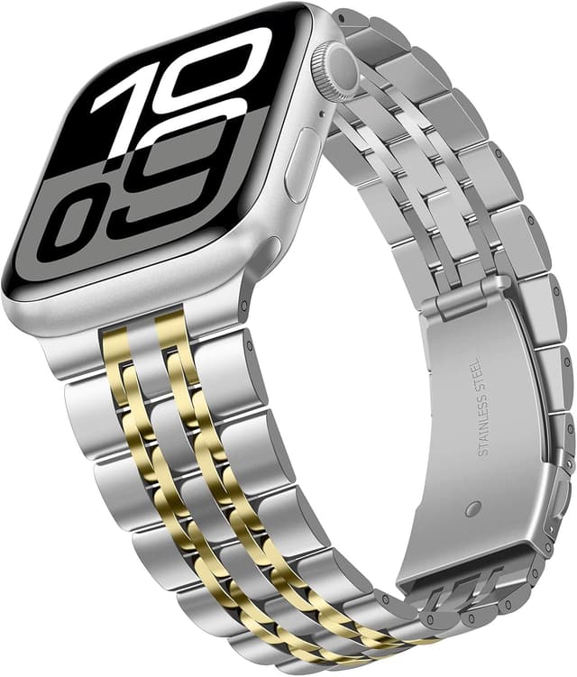 Detalle 2 de Tasikar solid stainless steel link band for Apple Watch (42mm/41mm/40mm/38mm) in Silver-Gold