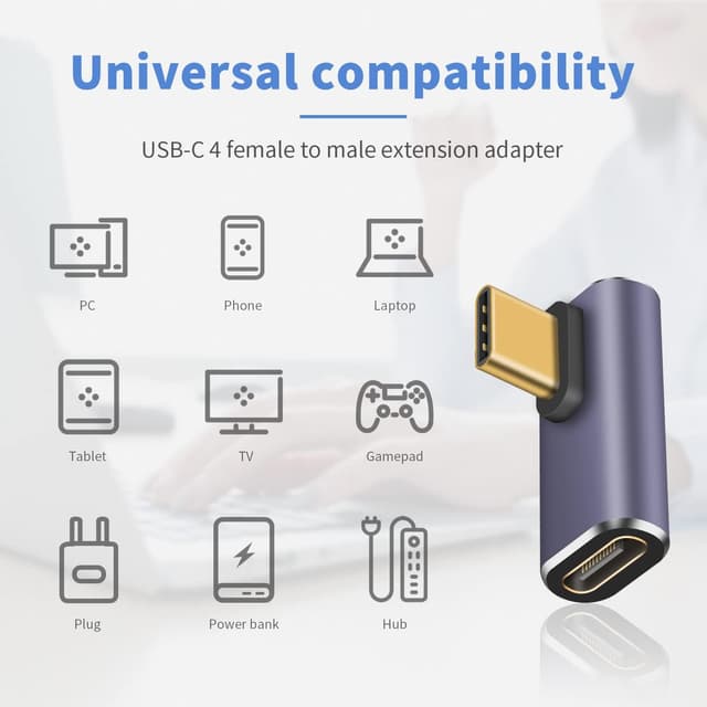 Detalle de Duttek Adaptateur USB‑C 40 Gbps coudé 90° : charge 100 W et vidéo 8K@60 Hz