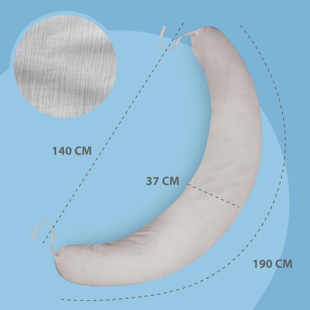 Detalle de Totsy Baby Coussin pour dormir sur le côté 190 cm en forme de C avec housse lavable