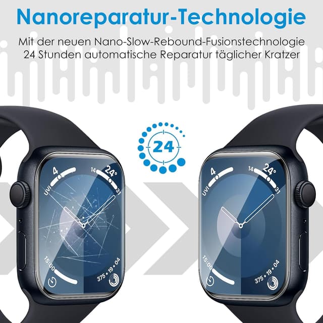 Detalle 2 de UniqueMe Schutzfolie für Apple Watch Series 9/8/7 (45 mm) – 8 Stück, flexible TPU, blasenfreie Vollabdeckung
