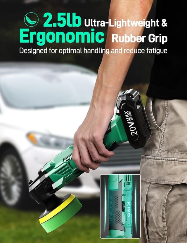 Detalle de KIMO 20V Cordless Buffer Polisher Kit (4-Inch, 25-Piece Polishing Kit) with 2*2000mAh Batteries