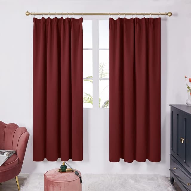 Detalle de Deconovo Verdunkelungsvorhang mit Kräuselband 160x132 cm (2er-Set), rot
