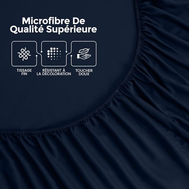 Detalle 2 de Utopia Bedding Drap housse bleu marine 90 x 190 cm à bords 30 cm (certifié Oeko-Tex)